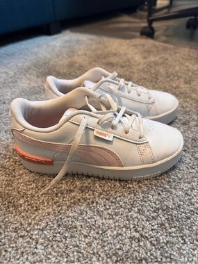 Puma Kids White Sneakers with Light Pink Accents